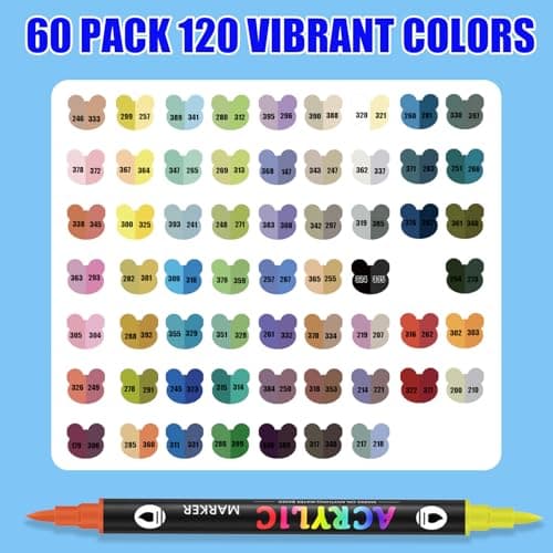 Daimanelton 120 Colors Acrylic Paint Markers, 60 Pack Dual Tip Acrylic Paint Pens, Soft Brush Tip Acrylic Paint Markers for Canvas Stone, Rock Painting, Paper, Glass, Wood, Egg - Thumbnail 4