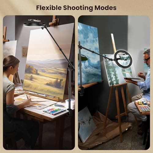 Ring Light for Desk with Overhead Phone Mount and Phone Holder - CRI >95 - Ring Light with Stand for Video Recording, Adjustable Desk Tripod with Ringlight for Artist/Painting/Content Creator/DIY - Thumbnail 4