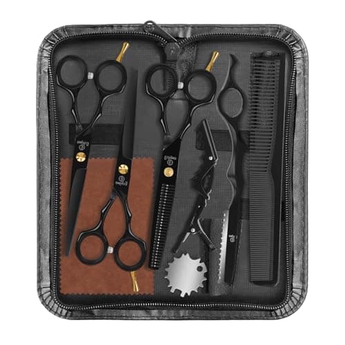 ETHTXE Professional Black Hairdressing Scissors, 6.5" Japanese Stainless Steel Thinning & Straight Trimming Shears – Salon-Grade Barber Tools for Men, Women, and Family Gifts - Image 1