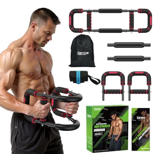 Vanlgs Twister Arm Trainer for Men, Chest Workout Equipment 5-Level Adjustable (40-130lb) with Ergonomic 27° Targets Biceps/Clip/Thigh, Portable Exerciser for Home Gym Travel Fitness, Red - Image 1