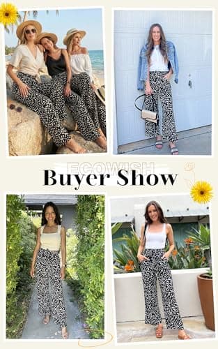 ECOWISH Womens Palazzo Pants Wide Leg Trousers with Pockets High Waist Casual Loose Flowy Pants with Belt 160 Black Small - Thumbnail 4