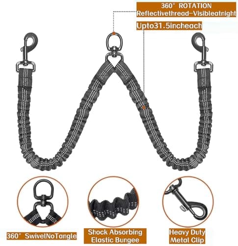 Dual Retractable Dog Leash 2 Large Dogs (Up to 110 Lbs Each), 2 Headed Pet Leash with Poop Bags, 16ft Extension, Non-Slip Grip, One-Button Break & Lock, 360-degree Tangle-Free (White, Large) - Thumbnail 6