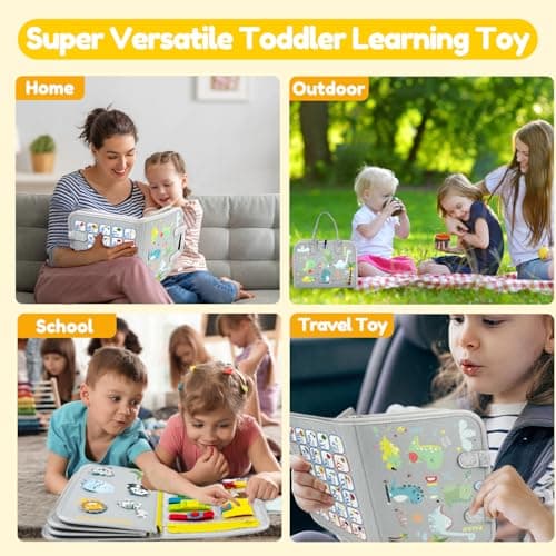 Qizfun Busy Board Montessori Toy for Toddlers, Educational Sensory Learning Toy for Fine Motor Skills, Preschool Travel Toy for Airplane & Car, Gifts for Boys and Girls - Thumbnail 4