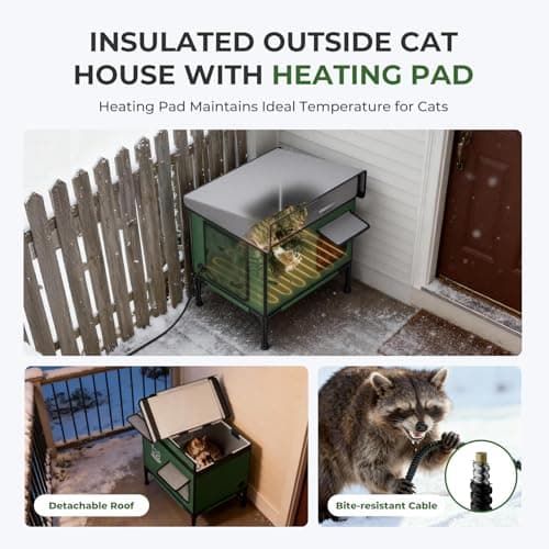 Apasiri Heated Cat House for Outdoor: Weatherproof Outside Cat Shelter, Insulated Cat House Outdoor with Heated Pad, Sloping Roof & Escape Door, Elevated Base for Stray Cats, Large - Thumbnail 6