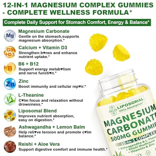 Liposomal Magnesium Complex Gummies for Teens & Adults | Ashwagandha, L-Theanine, Lemon Balm & Vitamin D3,B12 |Nerve, Relax & Muscle & Zzz Support | Melatonin-Free, Sugar-Free Pineapple Flavor 60Cts - Thumbnail 5