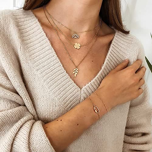 Dainty Gold Layered Bracelets for Women, 14K Gold Plated Layering Paperclip Link Chain Bracelets Personalized Oval Screw Clasp Charm Bracelets Layered Gold Bracelets for Women Jewelry（Bead Chain&Oval） - Thumbnail 4