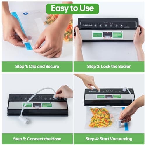 GERYON Vacuum Sealer Machine – Automatic Food Vacuum Sealer for Dry & Moist Food, Compact with LED Touch Panel, Includes Zipper Bags & Roll, Perfect for Sous Vide & Freezer Storage (Silver) - Thumbnail 3