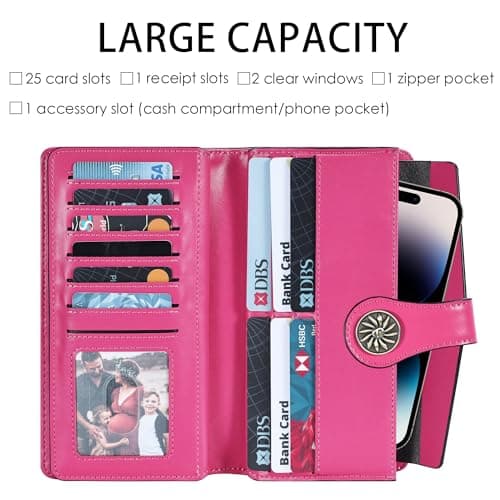 Travelambo Women's Wallet RFID Blocking Trifold Clutch Large Capacity Credit Card Holder Travel Purse - Thumbnail 3