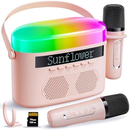 Karaoke Machine for Kids & Adults with 2 Wireless Mics 2400mAh Portable Bluetooth Karaoke Speaker with Timer White Noise & Night Light High Power Dual Speaker LED Display Home & Outdoor Party - Pink - Image 1