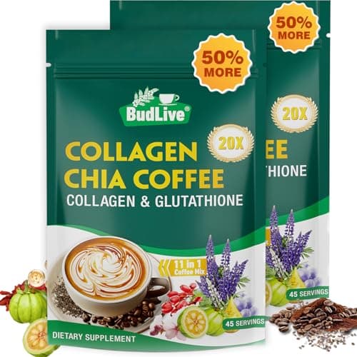 20X Collagen Chia Coffee, 11 in 1 Coffee Mix with Collagen & Chia Seeds, Goji Berry, Supports Hair, Skin & Nails, Sugar Free, Vegan, 45 Servings (9.8Ounce (Pack of 2) - Image 1