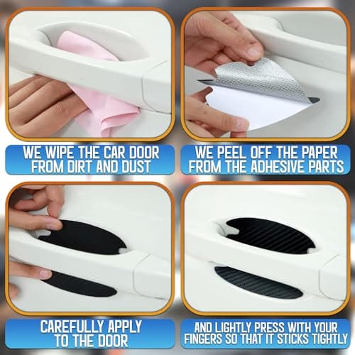 PIKTIME 8Pcs Car Door Handle Protector - Stickers Door Handle Cover Carbon Fiber Vinyl Wrap Black Car Protector - Sticker Pack Protection Film for Cars - Thumbnail 5