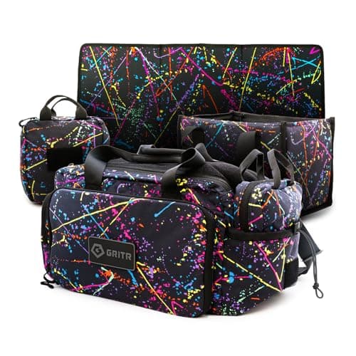 GRITR Tactical Range Bag for Handguns and Ammo - Military Style Duffle Bag for Shooting, Hunting, Travel, Everyday Carry - Tactical Gun Case for Pistol and Gear Storage, Splatter Paint