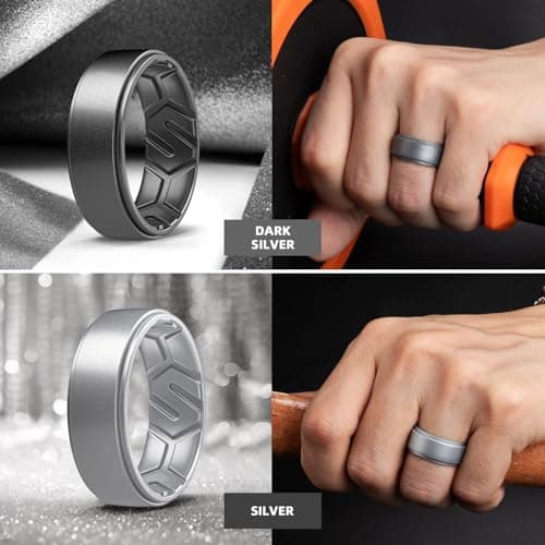 Egnaro Men's Silicone Rings 10mm Wide 2.5mm Thick, Rubber Wedding Bands, Multipack 1/4/7 Breathable Comfort Fit For Workout - Thumbnail 4