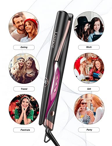LANDOT 2-in-1 Hair Straightener Curling Iron - Twist Floating Plates for Curl & Straight, Anti-Frizz & Tangle-Free, Dual Voltage Adjustable Temp 250-450°F for All Hair Types - Thumbnail 6