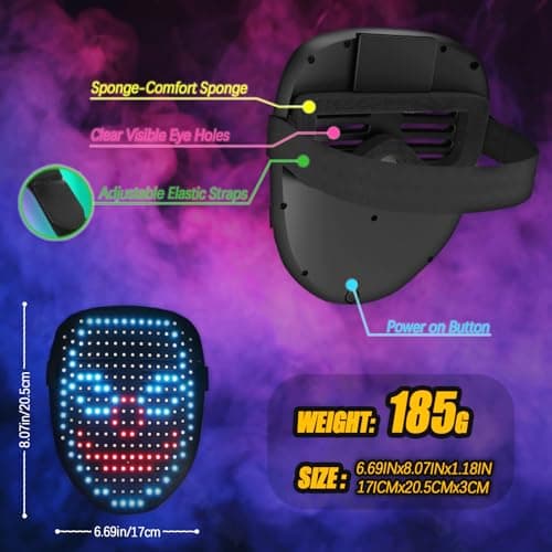 Ompusos LED Mask with Gesture Sensing Transforming Light Up Face Mask for Halloween Rave, Birthday and Masquerade Parties - Thumbnail 4