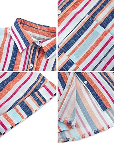 SySea Womens Short Sleeve Striped Shirts Casual Button Down V Neck Work Blouses Tops Orange - Thumbnail 4
