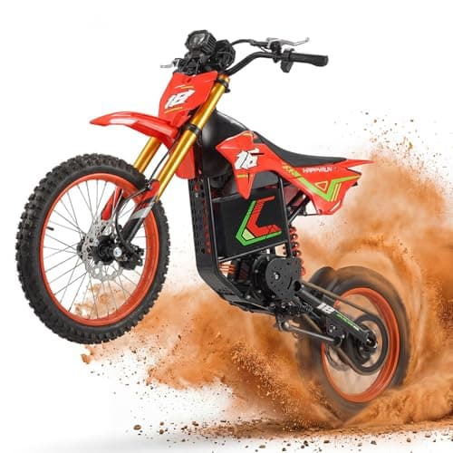 HAPPYRUN 6000W Peak Electric Dirt Bike 46 mph Max Speed Off-Road Motorcycle 60V 30AH Removable Battery 60 Miles Range 17 Inch Tires Dual Hydraulic Brakes Adult E Moto for Trail Riding