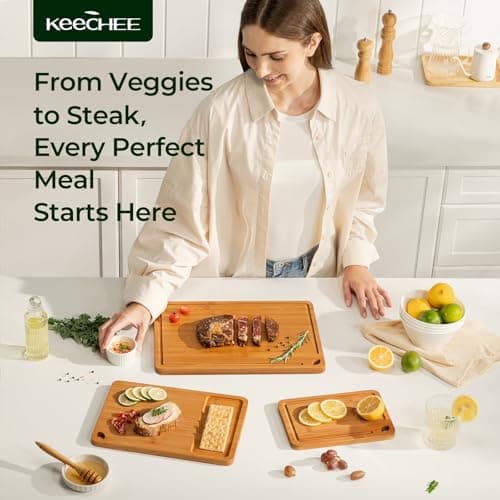 Keechee Bamboo Cutting Board, Durable Wood Cutting Boards for Kitchen with Deep Juice Grooves & Built-in Handles, Ideal Charcuterie & Chopping for Meat, Vegetables and Fruits Ideal Kitchen Gifts - Thumbnail 4