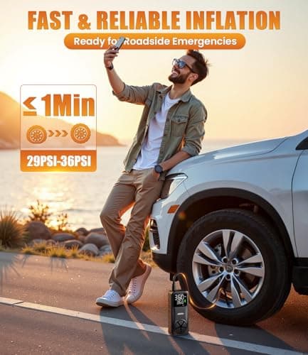 AOSKI Tire Inflator Portable Air Compressor: 150PSI Rechargeable Air Pump with Digital Pressure Gauge, LED Light and Auto Shut-Off - Fast Inflation for Car, Motorcycle, Bike, and Ball - Black - Thumbnail 3