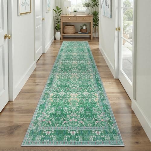 DCX Sage Green 2x6 Runner Rug, Machine Washable with Non Slip Backing Vintage Floral Hallway Runner Rug Soft Low Pile Stain Resistant, Kitchen, Bathroom, Front Door - Image 1
