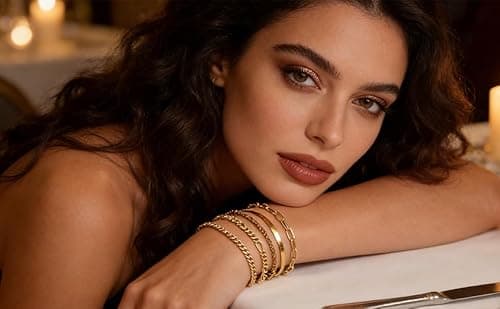 Alegend Bracelet Set 14K Gold Plated Multiple Classic Chain Types Paperclip, Twisted,Cuban,Snake Bone,O-Chain Lobster Clasp Adjustable Extender - Thumbnail 3