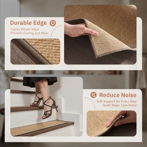 PADOOR Tufted Stair Treads for Wooden Steps 15PC, Soft Peel and Stick Stair Treads Non Slip Indoor, Adhesive Stair Runner Residue Free Stair Carpet Treads Washable for Kids Pets Elders, 8"x30" Beige - Thumbnail 5