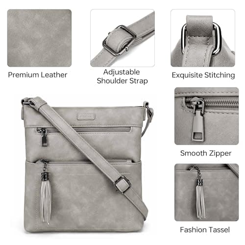 Kiss Sea Purses for Women Crossbody Bag Casual Cross Body Purse for Travel with Tassel Grey - Thumbnail 5
