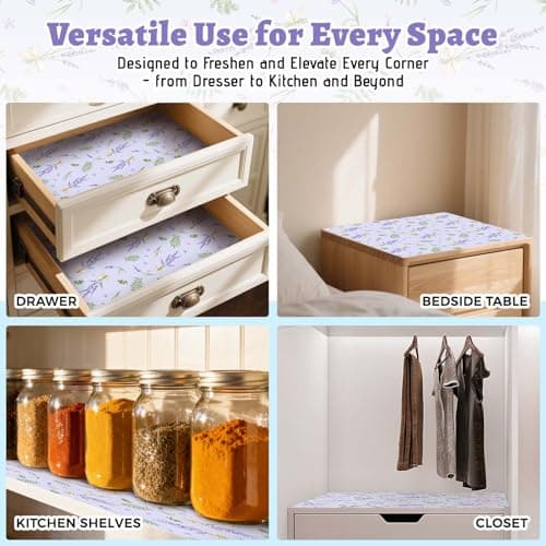 STRN Drawer Liners for Dresser, Lavender Fragrant Drawer Liner 12 Sheets, Non-Adhesive Drawer Paper Liner for Bedroom Shelf Closet, Shoe Chest - Thumbnail 5