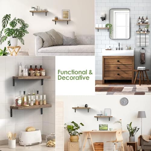 QHMCHLDZ Towel Racks for Bathroom-Wall Mounted Floating Shelves for Wall Bathroom Bedroom Kitchen Living Room, Hanging Book Shelves Decor Bathroom Organizer, 16 inch Solid Wood, Carbonized Wood Color - Thumbnail 4