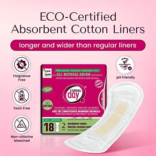 Genial Day - Cotton Panty Liners, Vegan & Non-Toxic Liners, Cotton Panty Liners for Women with Far-IR Anion Strip, Soft & Breathable, 7.09 Inches Long (Extra Absorbent), 9 Packs, 162 Liners - Thumbnail 2