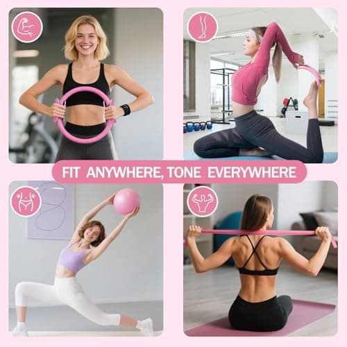 Floranis Pilates Essentials Kit at Home, Ring and Ball Pilate Workout Equipment Set for Women, Magic Circle with 5 Resistance Bands Premium Accessories Kits for Starter Toning Workouts - Thumbnail 3