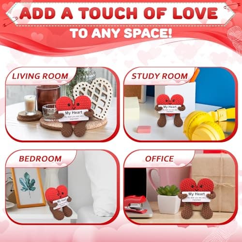 Heart Plush Valentines Day Gift for Her, Him - Crochet Plushies Stuffed Hearts Gift with Motivational Card | Crochet Heart Soft Knitted Encouragement Support Keepsake for Girlfriends, Womens, Wife - Thumbnail 6