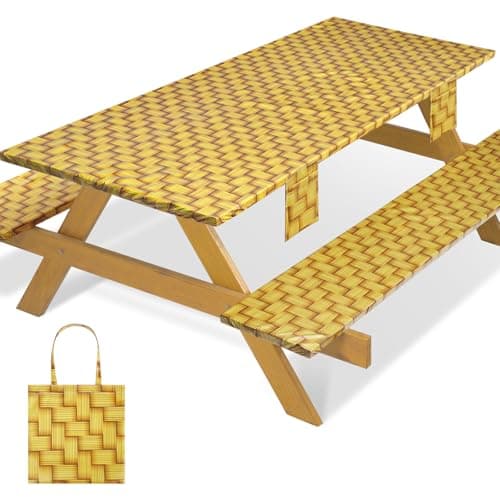 memKiya Fitted Picnic Table Cover with Chair Covers Elastic Water Resistant Camping Tablecloth for 6 Foot Rectangle Tables Garden Patio Outdoor Organization Road Trip Hiking Motorhome Essential Gift - Image 1