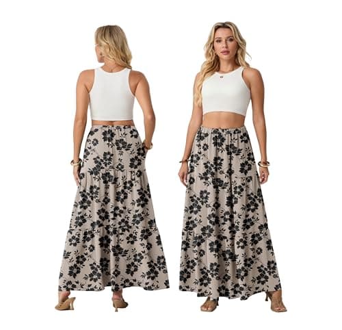 Lepunuo Long Skirts Cute Casual Summer Flowy Trendy Floral Maxi Skirt with Pockets - Thumbnail 3