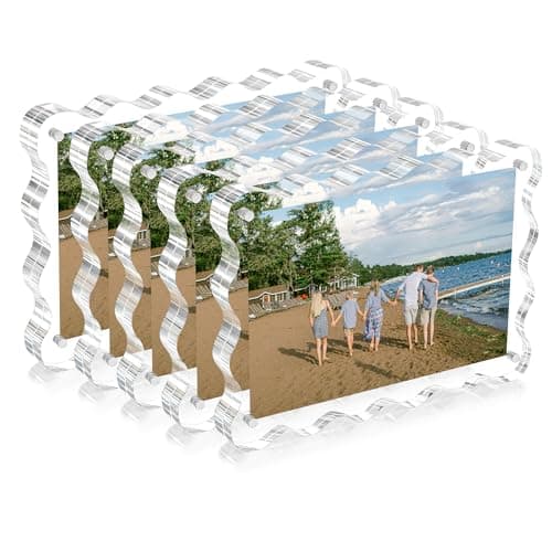 eletecpro 4x6 Clear Acrylic Picture Frame Set of 5, Double-sided Frameless Magnetic Frames Display Floating Photo Effect, Standless and Curved Wave Design, Scalloped Rim Modern Decor, Transparent - Image 1