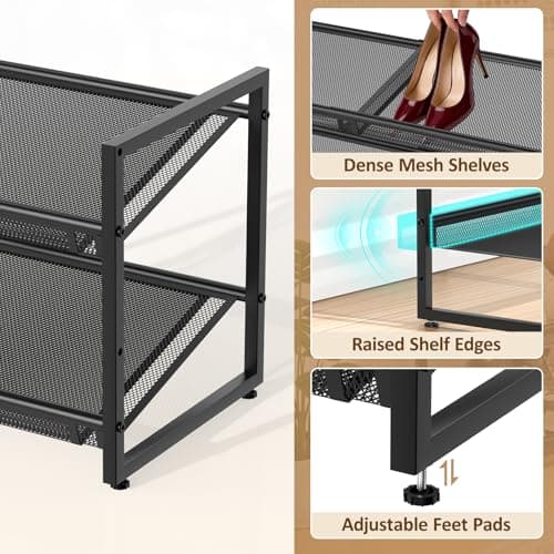 Expandable Shoe Rack, 2 Tier Adjustable Shoe Organizer with Flat & Slant Dual Use Design, Space Saving Shoes Stand for Closet & Entryway, Sturdy Dense Metal Grid Shoe Holder for High Heels, Sneakers - Thumbnail 5