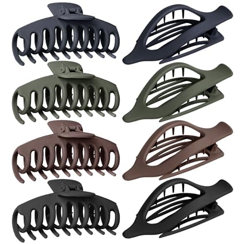 GIRLOLIIAR Flat Hair Claw Clips: 8 Pack 4.3 Inch Neutral Matte French Concord & Large Round Claw Clips Set for Women with Thick/Thin Hair, Non-Slip Extra Hold Jaw Clips for Lay Down/Drive/Daily Use - Image 1