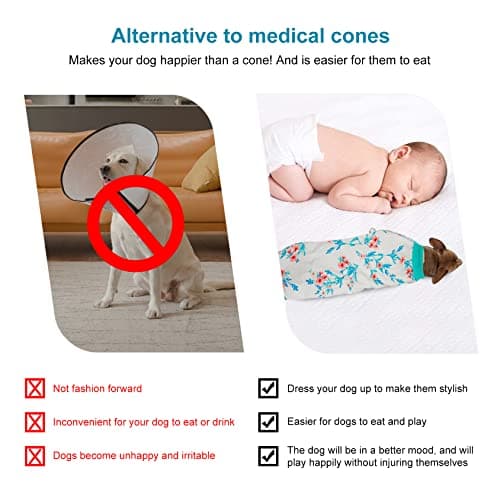 LovinPet Large Big Bodysuit for Dogs - Post Surgery Protection Dog Pjs,4 Legged Coverage Dog Onesie,Stretchable Lightweight, Bubbles and Floral White&Teal Print,Undershirt for Dog Sweaters,Blue Large - Thumbnail 6