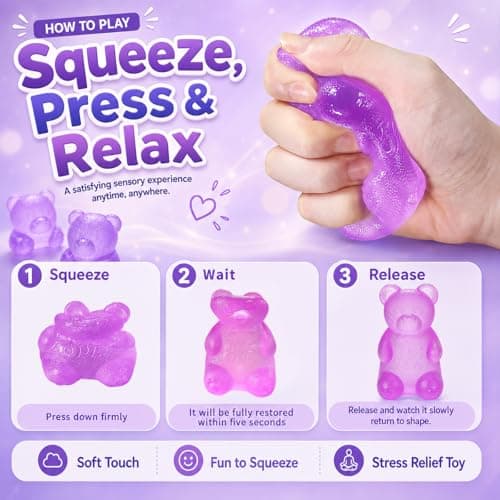 Zhgood Gummy Bear Squishy, Sensory Fidget Toy Toys for Anxiety Stress Relief,Squishies Sensory Toy for Adults Kids Teens,Purple Stress Ball for Classroom Prize, Birthday Gifts Party Favors - Thumbnail 3