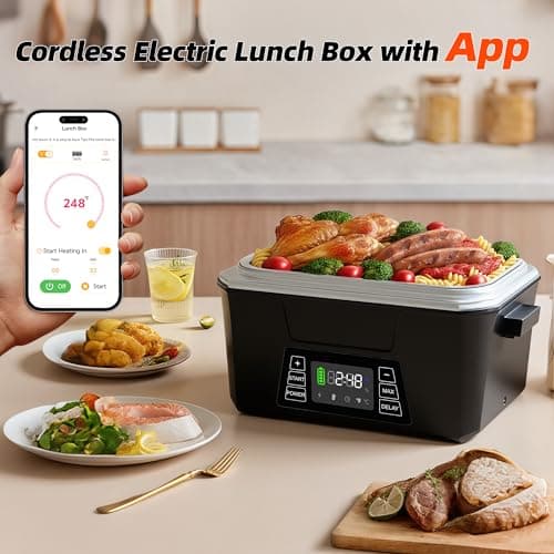 Vabaso Cordless Electric Lunch Box for Adults, 27000mAh Battery Powered Heated Lunch Box with APP, 1.2L (5.1 Cups) Automatic Scheduled Self Heating Lunchbox for Office Work Travel Outdoor, 248℉ Max - Thumbnail 2