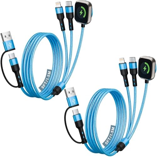 [2Pack,5FT] Travel Essentials, 3 in 2 USB A/C Cable to iPhone 17 Charger/Apple Watch Charger/IP, Braided Multi Charging Cable Cord, RV Camping Essentials, Designed for iWatch Series & iPhone17-11/iPad - Image 1