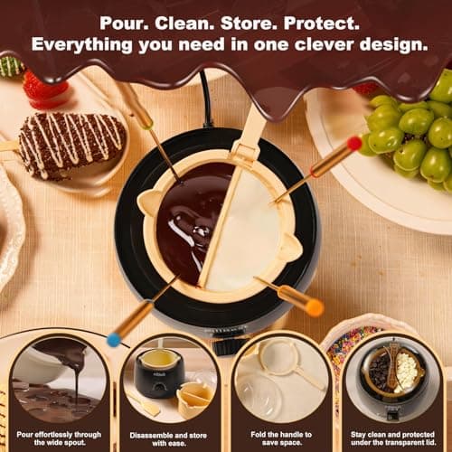 Chocolate Melting Pot, Electric Candy Melter with 2 Non-Stick Silicone Bowls, Digital Display for Real-Time Temperature Control, Fondue Warmer Set for Dipping Chocolate, Cheese, Candy & Cake Pop - Thumbnail 6