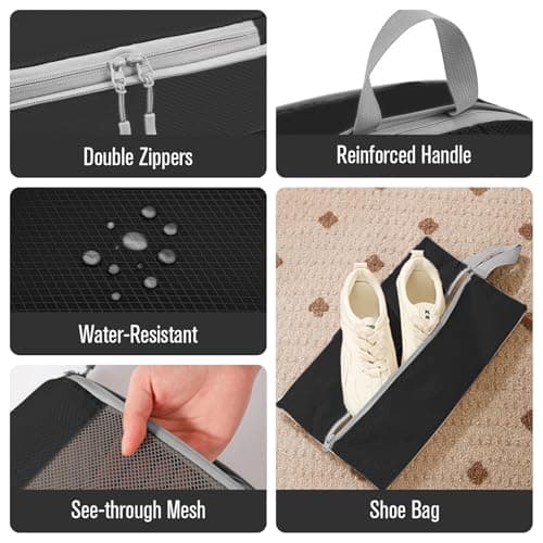 WOOMADA Compression Packing Cubes for Suitcases Travel Essentials 6 Set Rectangle Mesh Expandable Travel Bags Organizer for Luggage(Charcoal) - Thumbnail 6