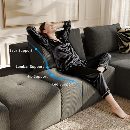 141" Cloud Sectional Couch for Living Room, Oversize Boneless Modular Sectional Sofa with Deep Seat, L Shaped Modern Cloud Sleeper Sofa Bed with Chaise, Dark Grey - Thumbnail 6