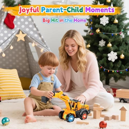 Car Toys for Toddlers, Excavator Toy with 2 Flashing Lights Music, Toy Trucks Construction Vehicle with 1 Moving Arm, Baby Toys for 3 4 5 6 Year Old Boys, Kids Valentine's Day Easter Birthday Gifts - Thumbnail 6