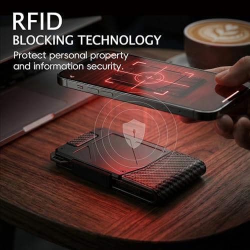 XZZUO Wallet for Men, RFID Blocking Minimalist Leather Pull-out Cloth Belt Wallet with Money Clip, Men's Wallet for 8-15 Cards & Cash, Pocket Fashion Credit Card Holder (Carbon Fiber) - Thumbnail 4