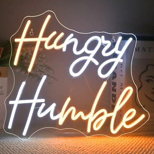 WLHOPE Hungry Humble Neon Sign Led Signs for Gym Wall Decor, Neon Lights Transparent Acrylic Board Sign for Office Classroom Bedroom Decorations Gifts for Gym Lovers - Image 1