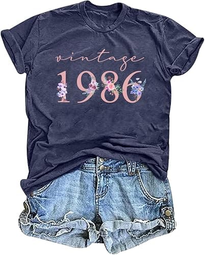 40th Birthday Shirts for Women Vintage 1986 T Shirts Retro Party Gifts Casual Short Sleeve Tee Tops - Image 1