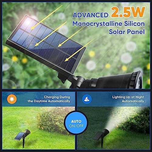 KEV 800 Lumens Solar Spot Lights Outdoor,18 LEDs Solar Flood Lights with 2 Modes &Adjustable &IPX65 Waterproof,Solar Spotlight for Driveway/Backyard/Patio Landscape/Tree/Garage(Cool White, 4 Pack) - Thumbnail 3