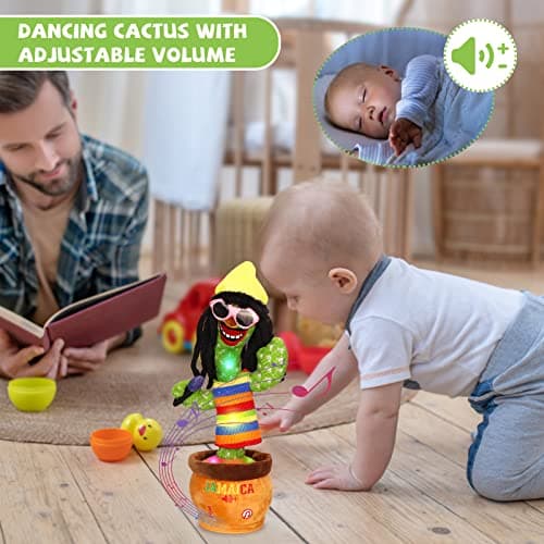 MIAODAM Dancing Cactus, Funny Style 270 Degree Rotation Talking Baby Toy for Big Kids and Adults, Repeats What You Say Colorful Glowing Singing Cactus Toy - Thumbnail 2
